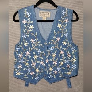 TonTrumBlues Floral Embroidered Denim Vest